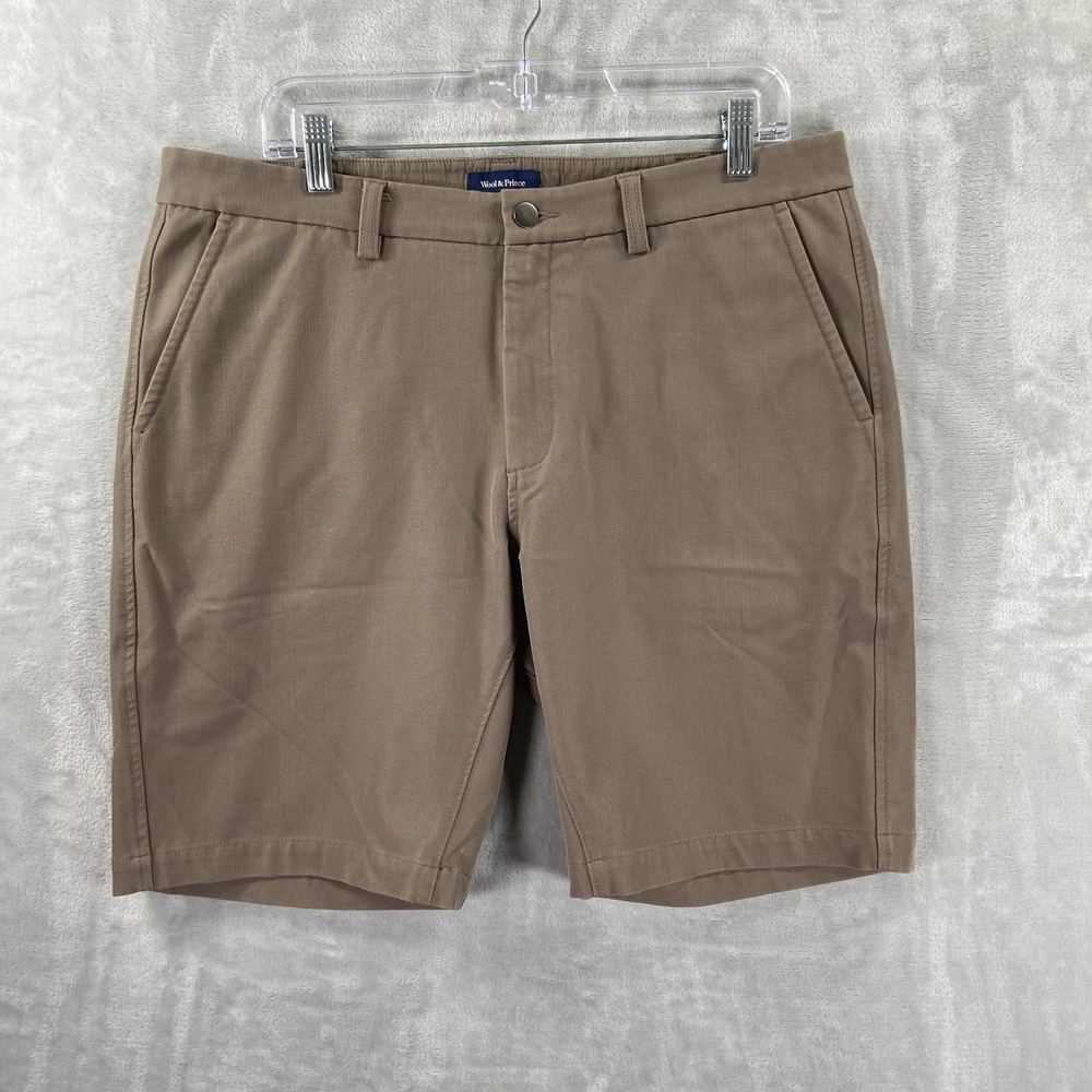 Wool & Prince Shorts Mens 36 Chino 9" Inseam Stretch Blend Minimal Casual Brown